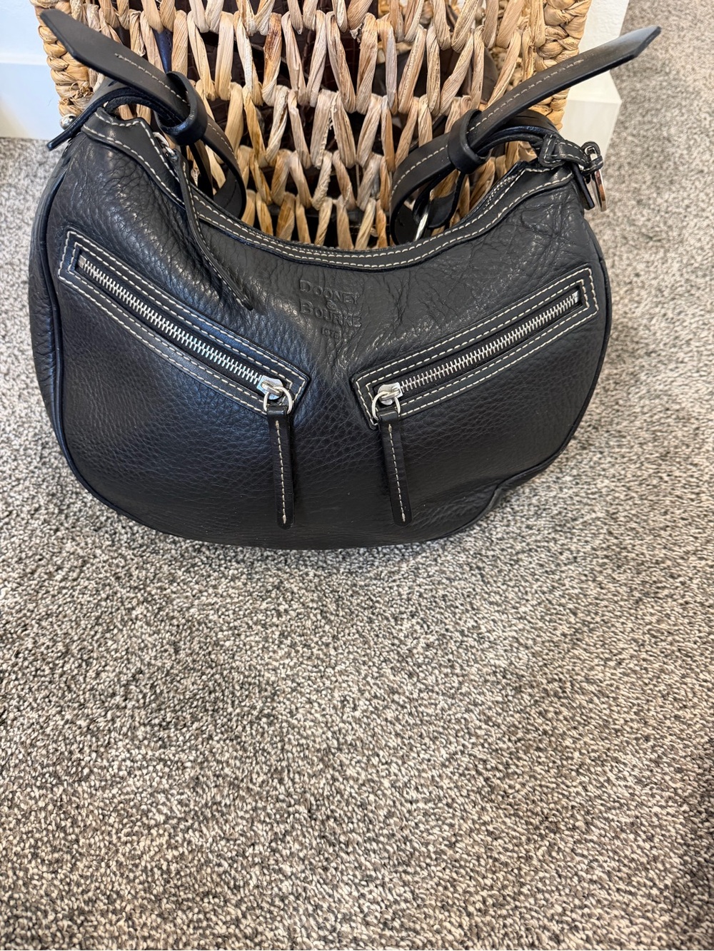 Dooney & Bourke Black Leather Hobo with Dual Zip Pockets